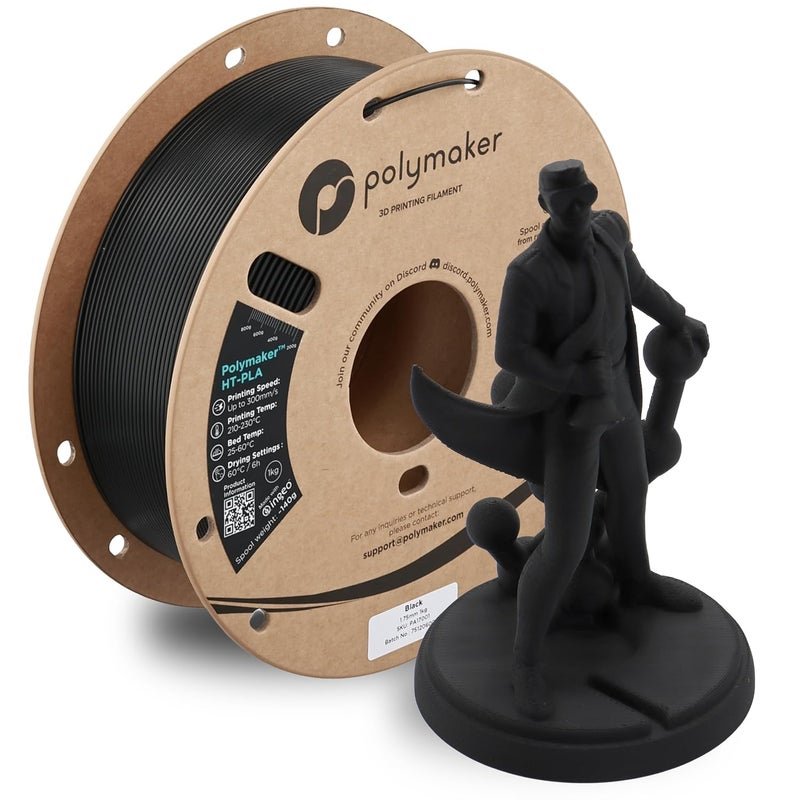 polymaker خيوط HT-PLA 1.75 مم باللون الأسود، PLA عالي الحرارة للطباعة ثلاثية الأبعاد، مستقر حرارياً حتى 150°C، سهل الطباعة، يعمل مع معظم طابعات FDM، بكرة 1 كجم - Image 1